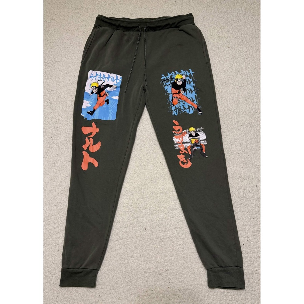 Naruto Shippuden Mens Green Sweatpants Size M Viz Media Uzumaki Graphic Joggers